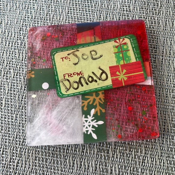 XMAS Handmade Festive Funny Holiday Square Coaster Set and Holder - Picture 3 of 17